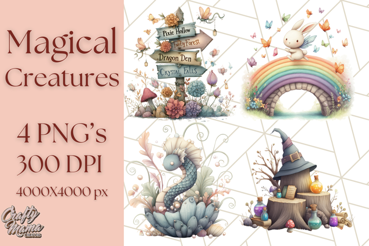 Magical Creatures Clipart PNG, Fantasy Animals Png