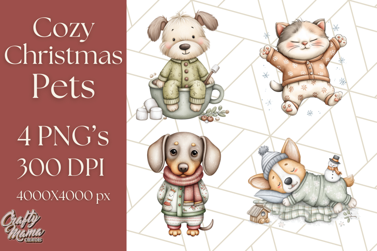 Christmas Pets in Pajamas Clipart PNG, Christmas Png Clipart