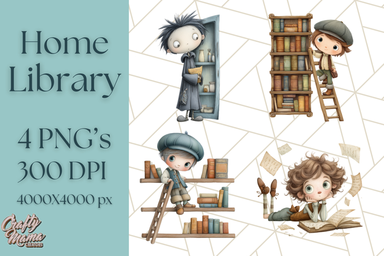 Whimsical Library Clipart with Cozy Readers and Books