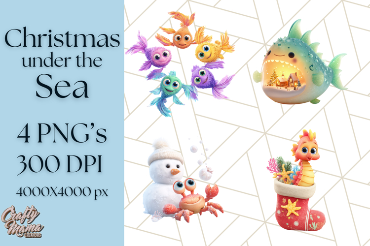 3D Under the Sea Christmas Clipart, Ocean Christmas PNG