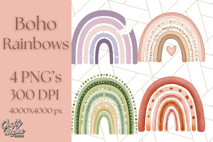 Boho Rainbow PNG Clipart, Earthy Arches & Minimal Shapes