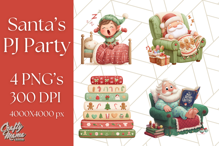Santa’s Pajama Day Clipart, Cute Christmas Bedtime PNG