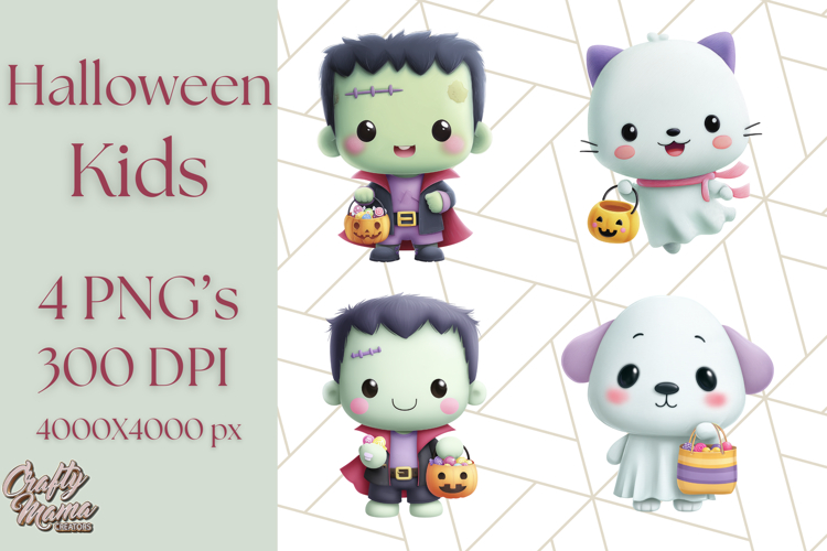 Kawaii Halloween Clipart Cute Kids and Candy Elements Png