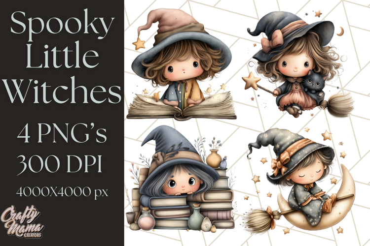 Spooky Little Witches Halloween Clipart PNG
