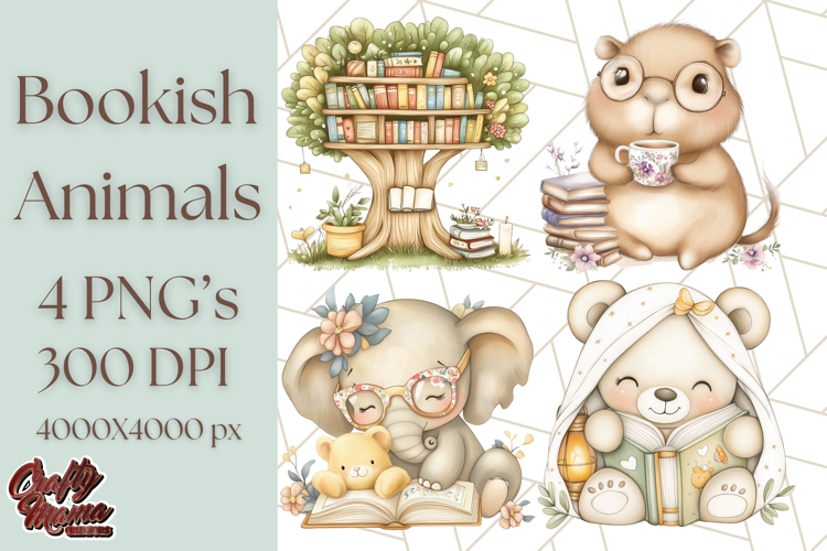 Bookish Animals PNG Clipart with Cozy Reading Elements example image 1