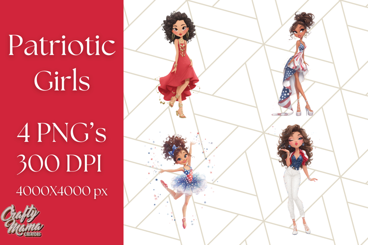 Patriotic Fashion Girl Clipart PNG for 4th of July