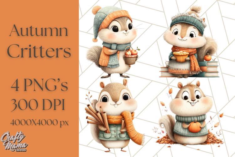Cozy Autumn Animal Clipart, Fall Forest Critters PNG