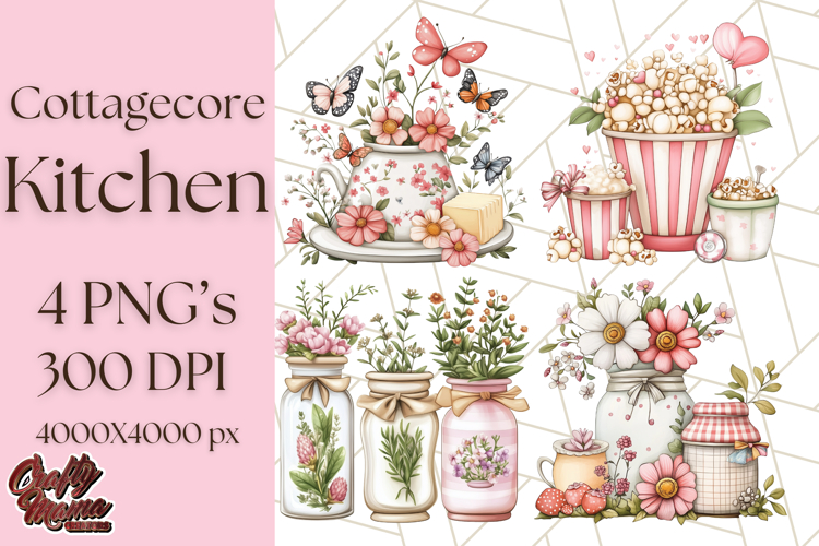 Cottagecore Kitchen Clipart, Vintage Country Floral Kitchen
