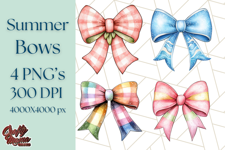 Watercolor Summer Bow Clipart PNG, Coquette Bright Bow Png