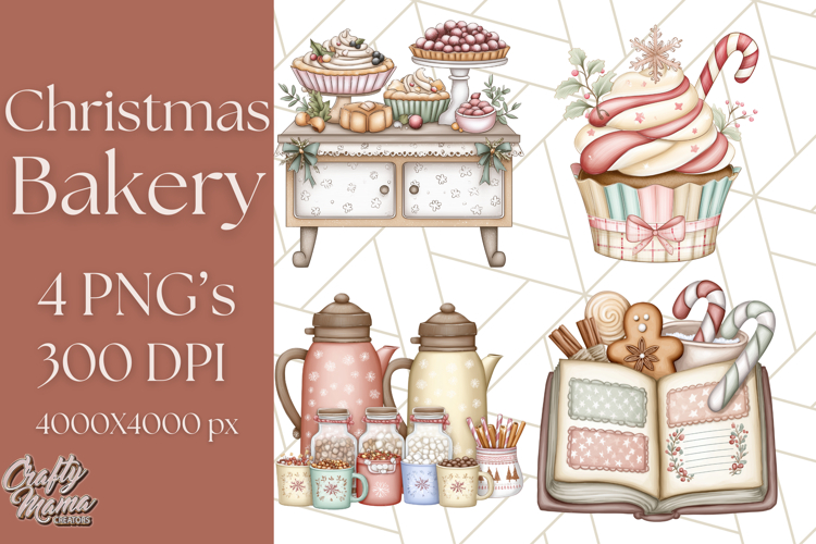 Christmas Sweet Shoppe Clipart PNG, Pastel Bakery Art