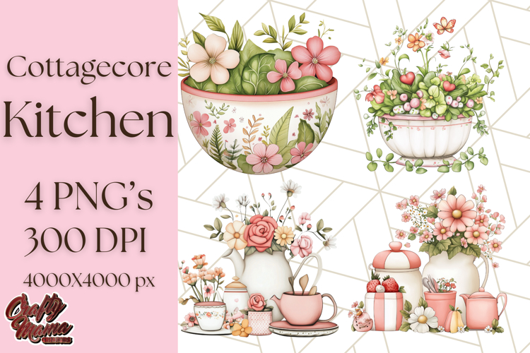 Cottagecore Kitchen Clipart, Vintage Country Floral Kitchen