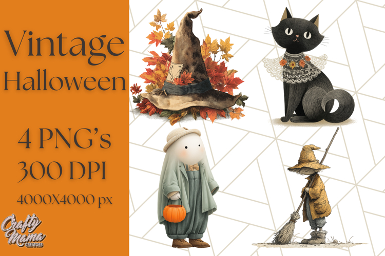 Vintage Halloween PNG Clipart, 1950s Retro Graphics Clip Art