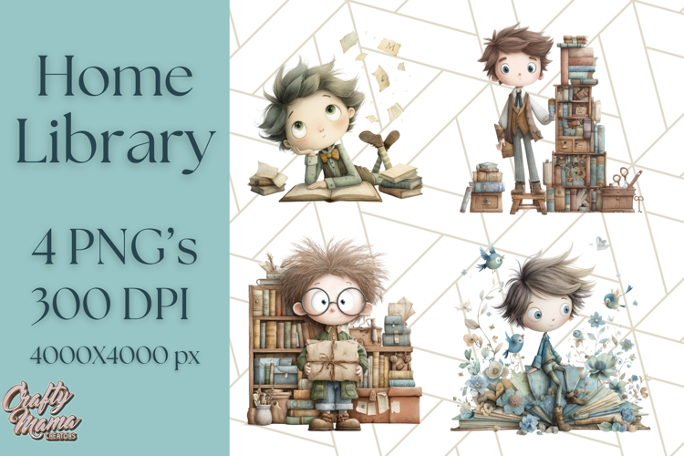 Whimsical Library Clipart with Cozy Readers and Books