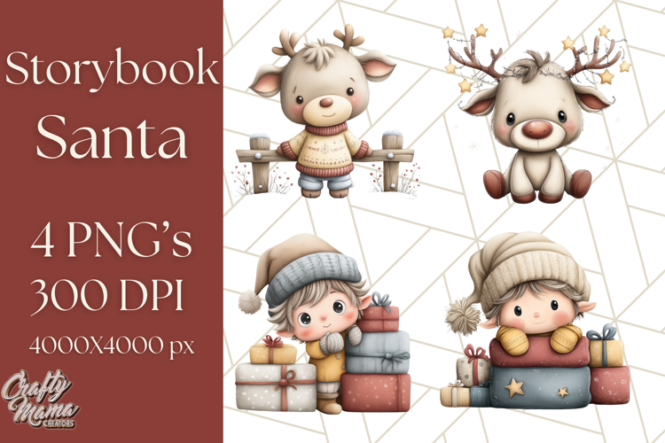 Storybook Santa & Friends PNG Clipart, Christmas Png Clipart