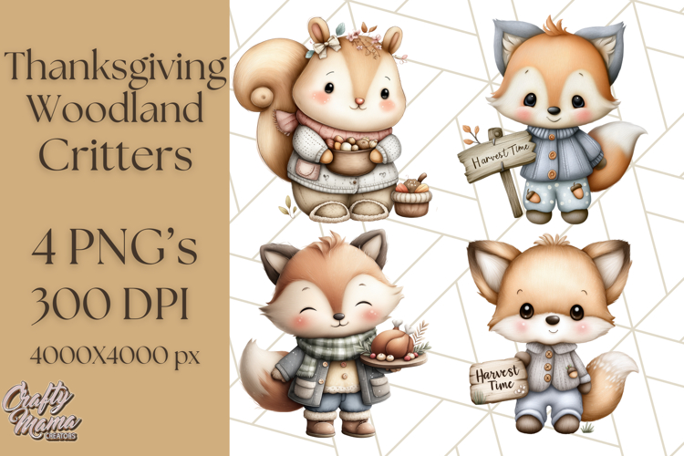 Thanksgiving Woodland Animals Clipart PNG