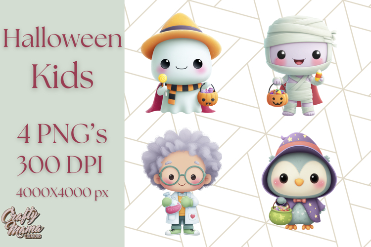 Kawaii Halloween Clipart Cute Kids and Candy Elements Png