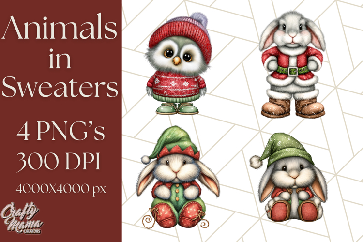 Christmas Animal Clipart, Festive Animals in Holiday Outfits
