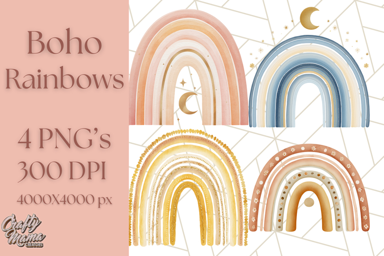 Boho Rainbow PNG Clipart, Earthy Arches & Minimal Shapes
