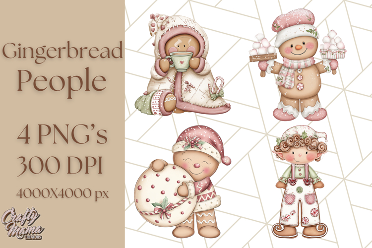 Gingerbread People Clipart, Cute Cookie PNG Illustrations