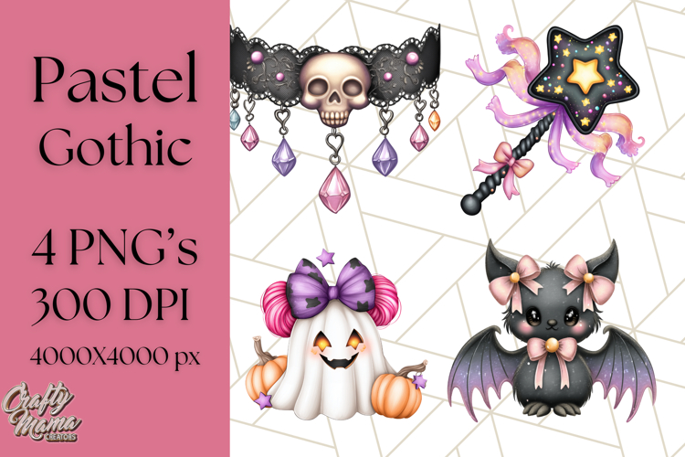 Pastel Goth Halloween PNG Clipart, Creepy Cute Art