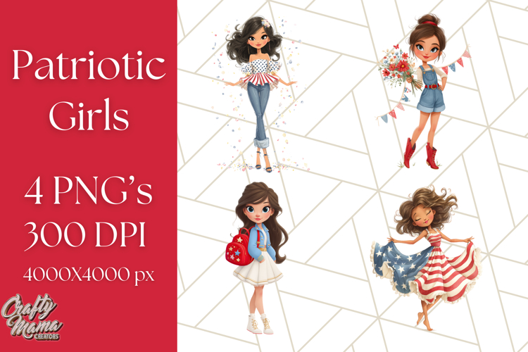 Patriotic Fashion Girl Clipart PNG for 4th of July
