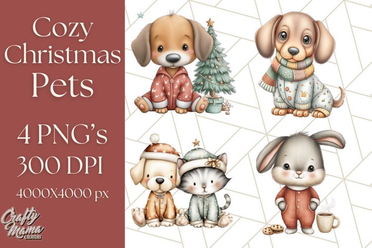 Christmas Pets in Pajamas Clipart PNG, Christmas Png Clipart