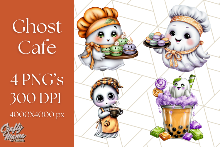 Ghost Café PNG Clipart, Cute Ghost Baristas Halloween Treats