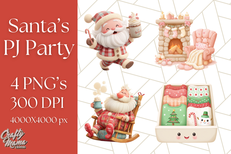 Santa’s Pajama Day Clipart, Cute Christmas Bedtime PNG