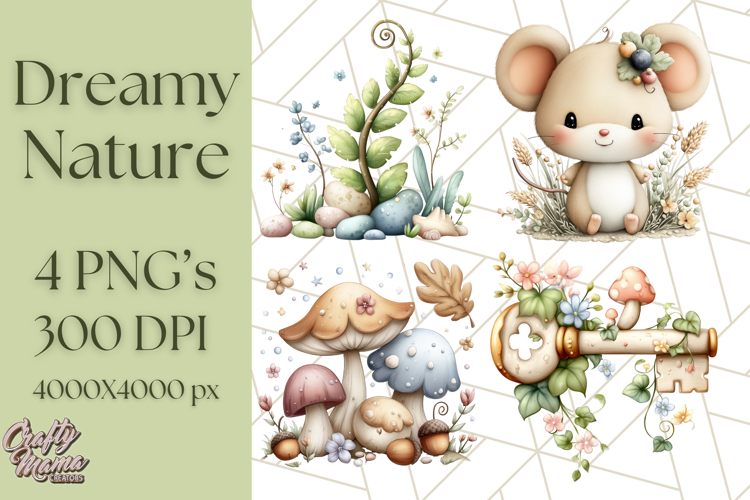 Dreamy Nature Clipart PNG, Whimsical Forest Elements