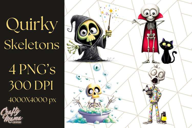 Quirky Skeleton Clipart PNG, Funny Halloween Bones Art