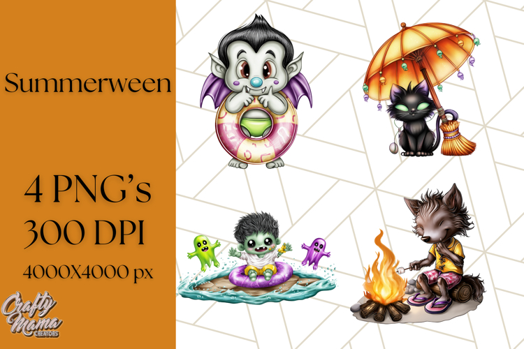 Summerween Beach Party Clipart PNG, Halloween Beach Art