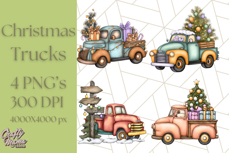 Vintage Christmas Truck Clipart PNG, Retro Holiday Vehicle