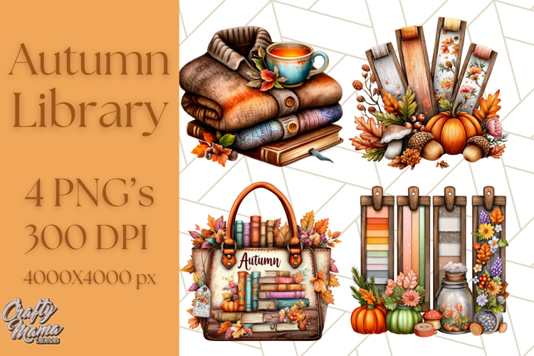 Autumn Library Clipart PNG, Cozy Fall Book Art