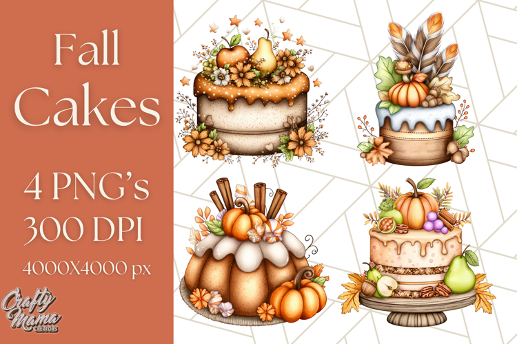 Fall Cake Clipart PNG, Autumn Cakes With Pumpkins