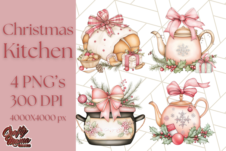 Christmas Cottagecore Kitchen Clipart PNG, Holiday Decor