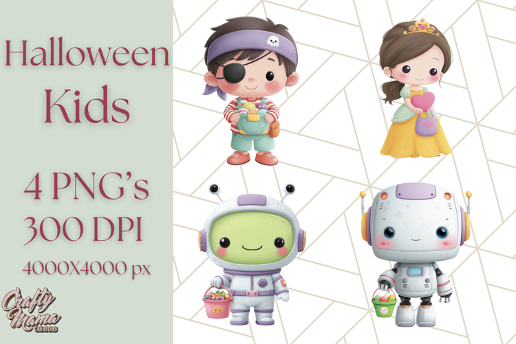 Kawaii Halloween Clipart Cute Kids and Candy Elements Png