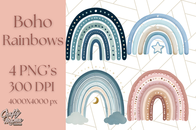 Boho Rainbow PNG Clipart, Earthy Arches & Minimal Shapes