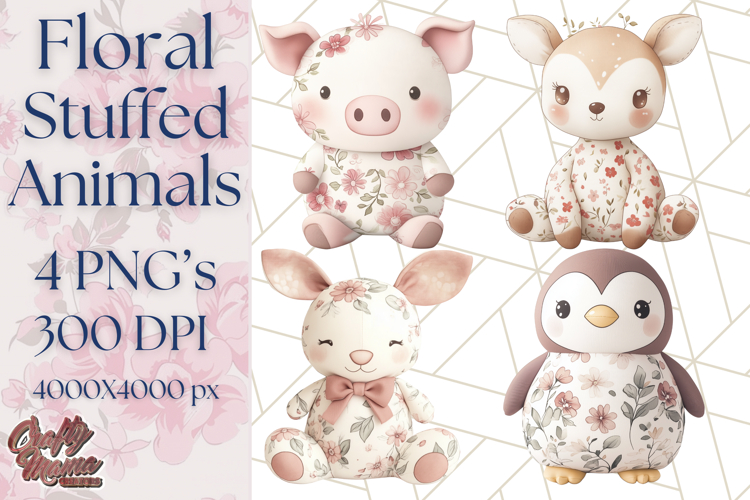 Pink Floral Stuffed Animal Clipart PNG, Cute Stuffed Animals example image 1