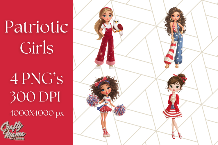 Patriotic Fashion Girl Clipart PNG for 4th of July