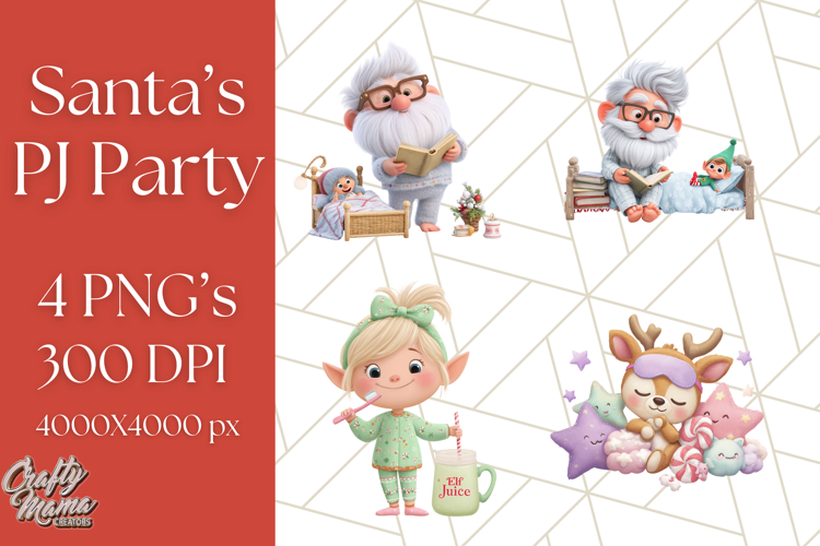 Santa’s Pajama Day Clipart, Cute Christmas Bedtime PNG
