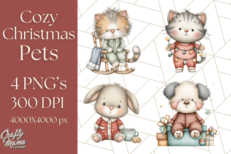 Christmas Pets in Pajamas Clipart PNG, Christmas Png Clipart