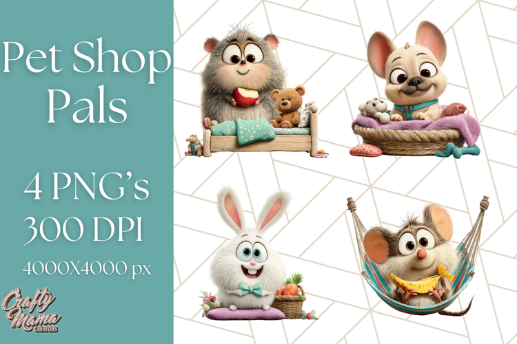 Pet Shop Clipart, Cute Big Eyed Animals, Kawaii Pets PNG