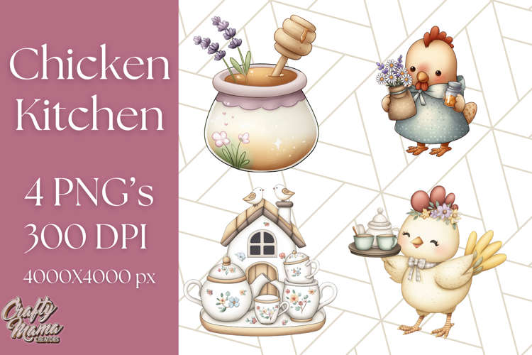 Cottagecore Kitchen Chicken Clipart PNG, Fairytale Style