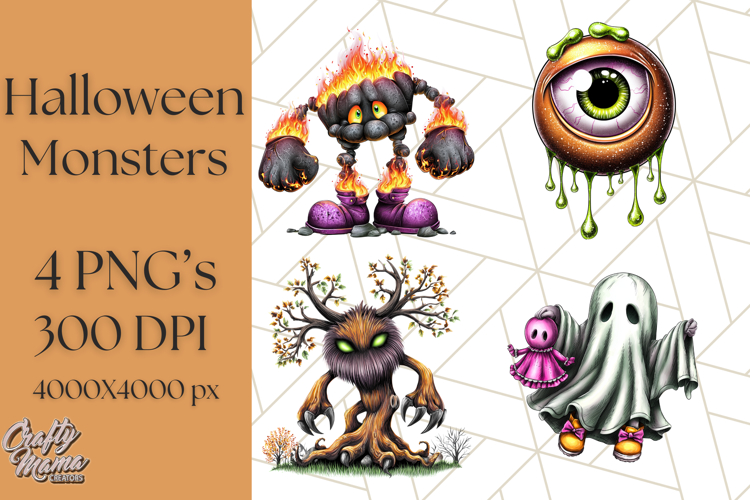 Halloween Monster Clipart PNG, Cute Spooky Characters