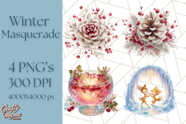Winter Animal Masquerade Clipart PNG Woodland Animals