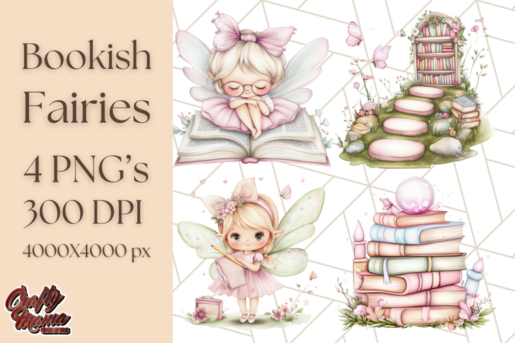 Bookish Fairy PNG Clipart, Whimsical Reading Elements Png