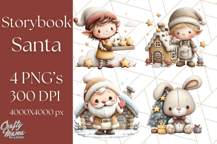 Storybook Santa & Friends PNG Clipart, Christmas Png Clipart