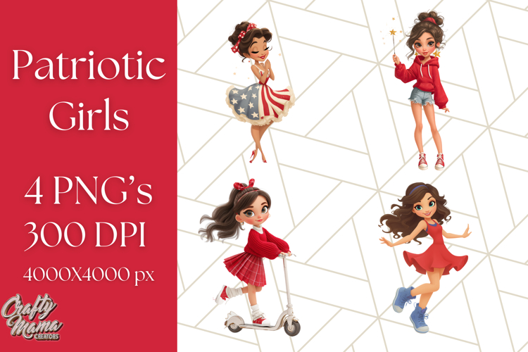Patriotic Fashion Girl Clipart PNG for 4th of July