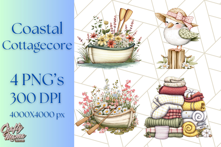 Coastal Cottagecore Summer Clipart PNG, Beachy Calm Vibes