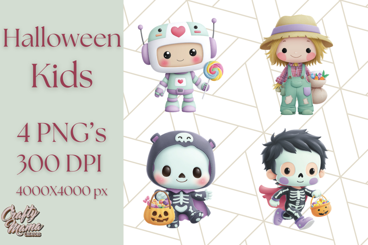Kawaii Halloween Clipart Cute Kids and Candy Elements Png